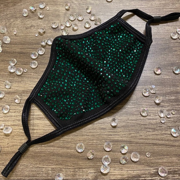 ✨#17 EMERALD✨Crystal Bling Face Mask - Picture 2 of 10